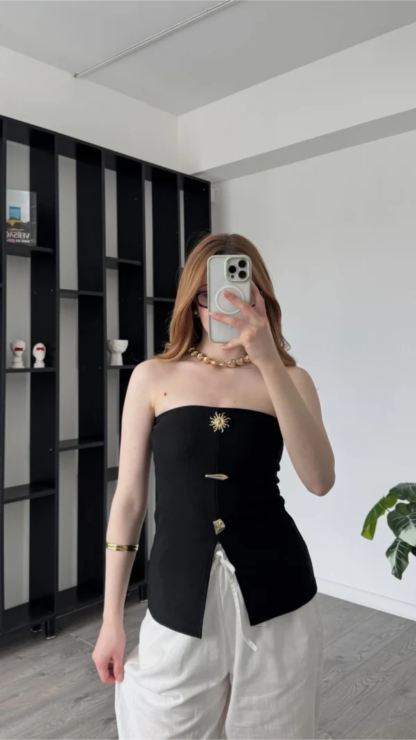 Elsa Broşlu Straplez Bluz - Görsel 1