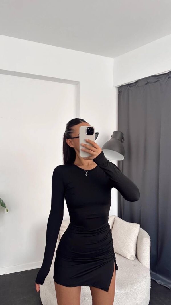 Büzgüllü Asimetrik Mini Elbise - Görsel 3
