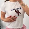 Kırmızı Biber Baskılı Basic Beyaz Crop Tişört