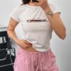 Araba Baskılı Basic Beyaz Crop Tişört