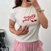 Kiraz Baskılı Basic Beyaz Crop Tişört