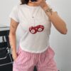 Kiraz Baskılı Basic Beyaz Crop Tişört