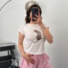 Jaguar Baskılı Basic Beyaz Crop Tişört