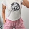 Disko Topu Baskılı Basic Beyaz Crop Tişört