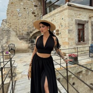 Bustiyer Yırtmaçlı Pantolonlu Takım