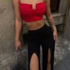 Yüksek Bel Pantolonlu İkili Crop Set