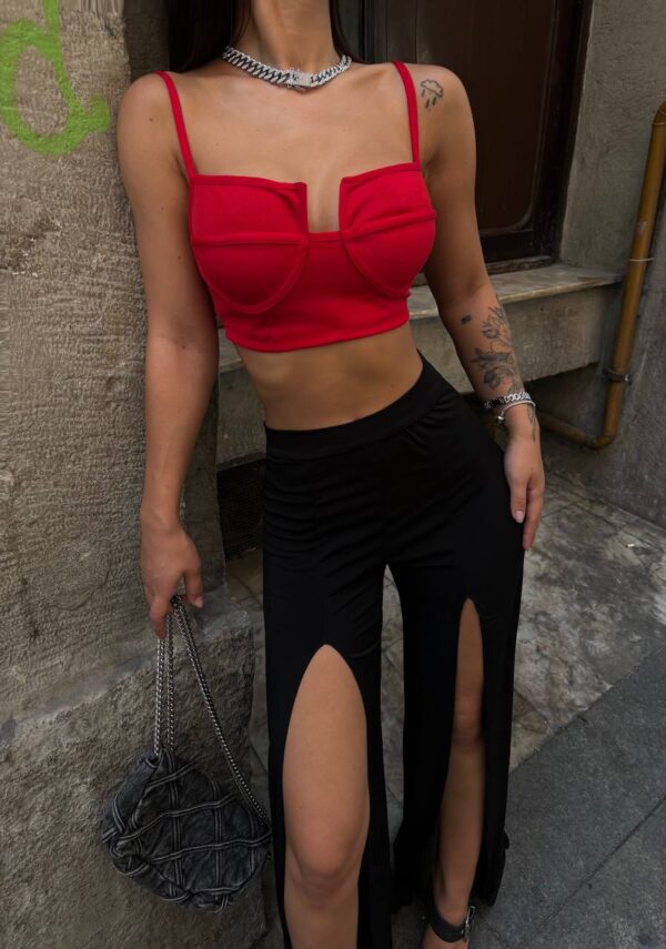 Yüksek Bel Pantolonlu İkili Crop Set - Görsel 4