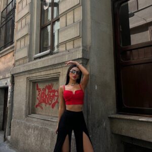 Yüksek Bel Pantolonlu İkili Crop Set