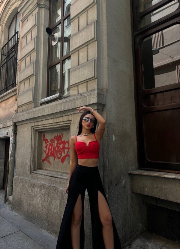 Yüksek Bel Pantolonlu İkili Crop Set